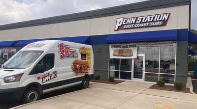 Facade of a Penn Station Sandwich Shop restaurant in Kokomo, USA